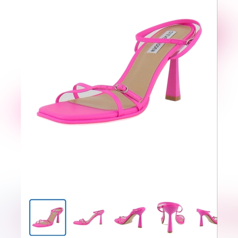 Steve Madden Zarya Pink Iridescent Strappy Heels Size 9 Open Toe Stiletto 3.5”